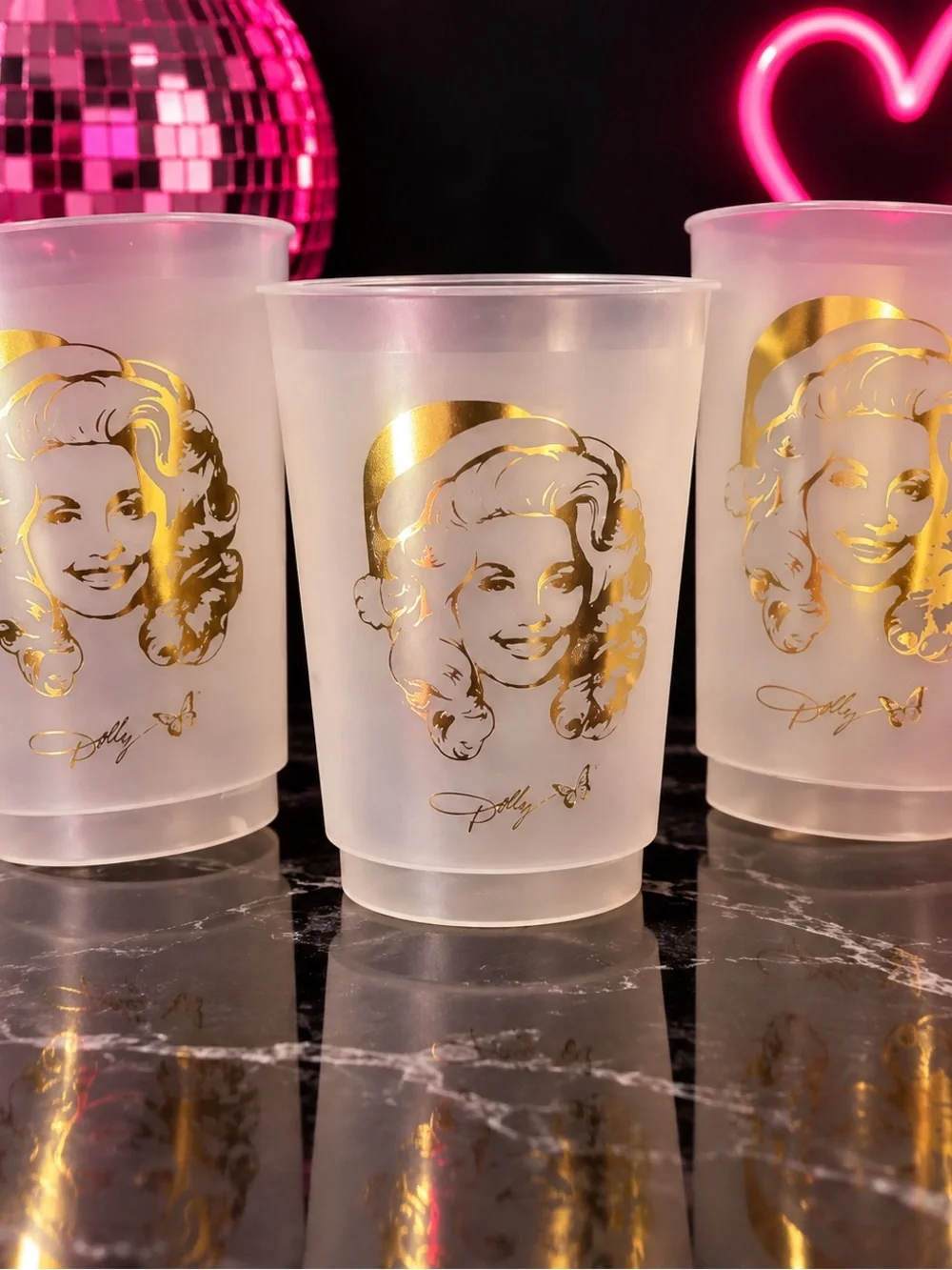 Gold Foil Dolly P set 3 Frosted Plastic Party Cups - Premium Home Party Supplies